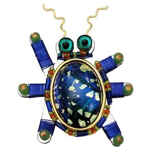Liztech 2000 Art Glass Beaded Glass Eye Bug Brooch Pin, Signed K592